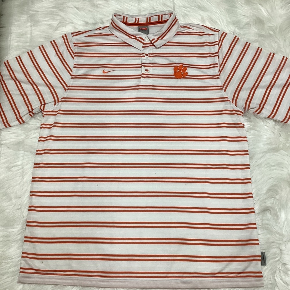 Nike Men’s Orange White Stripes DriFit Polo Collared Short Sleeve Shirt 🐾